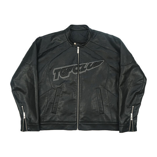 TGFCLUB Logo Embroidered Racing Leather Jacket | Face 3 Face