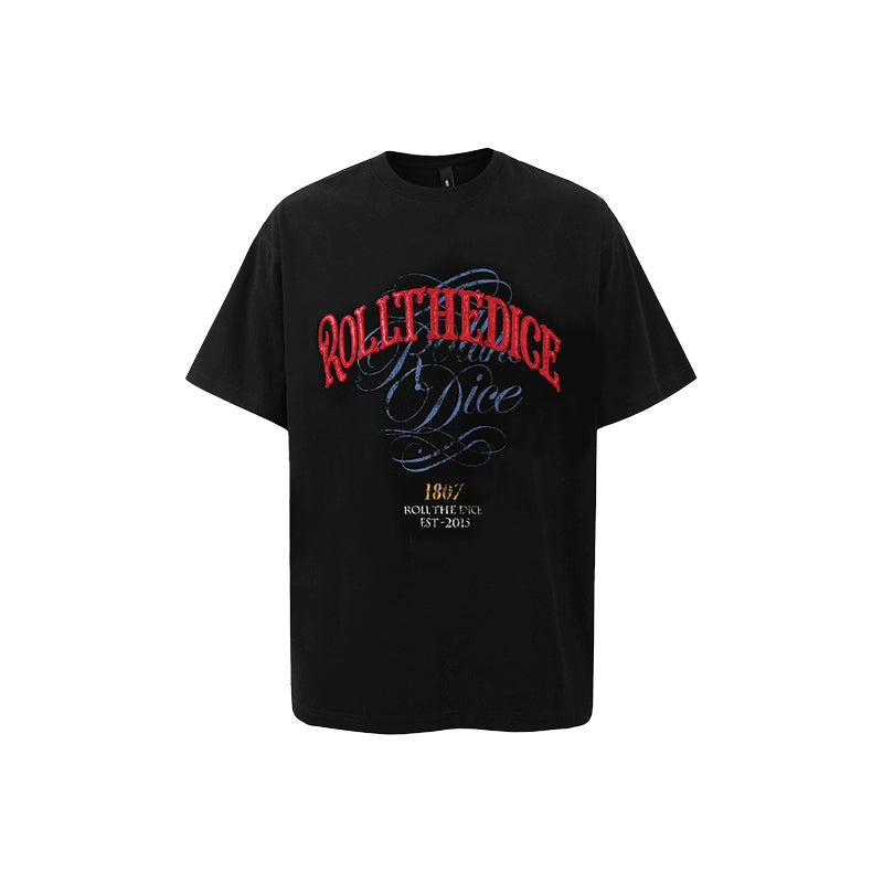 1807 ROLLTHEDICE Patch Embroidered Printed Aged Tee | Face 3 Face