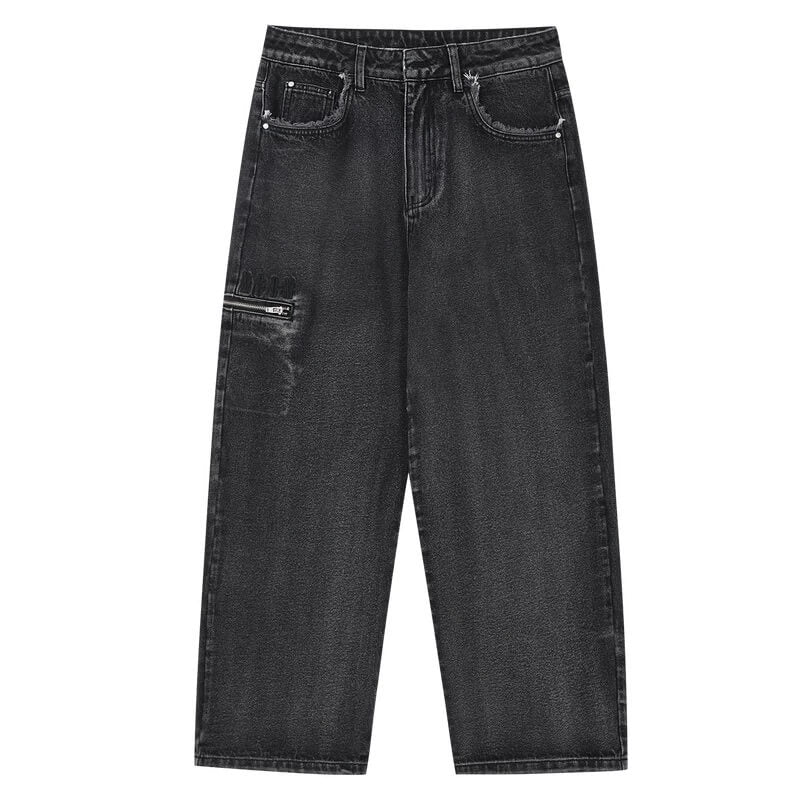 MEDM Structured Washed Distressed Frayed Jeans