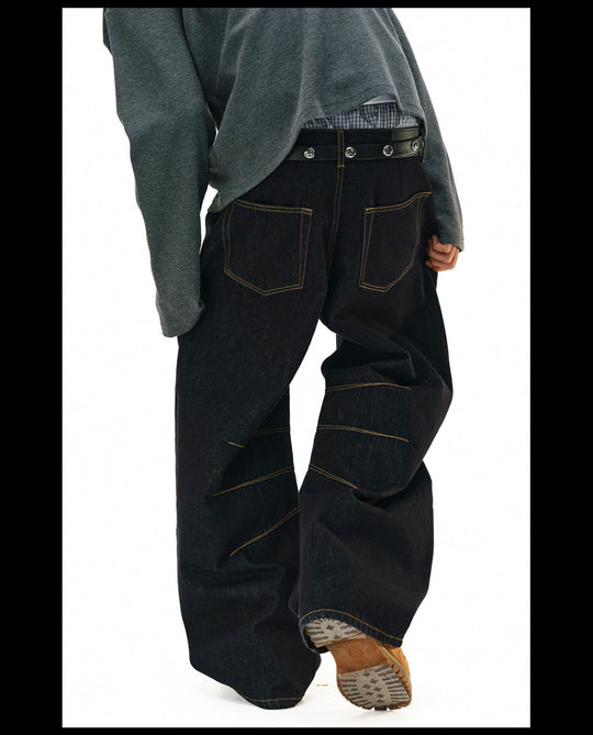 NOVACAM Yellow Stitch Baggy Jeans | Face 3 Face