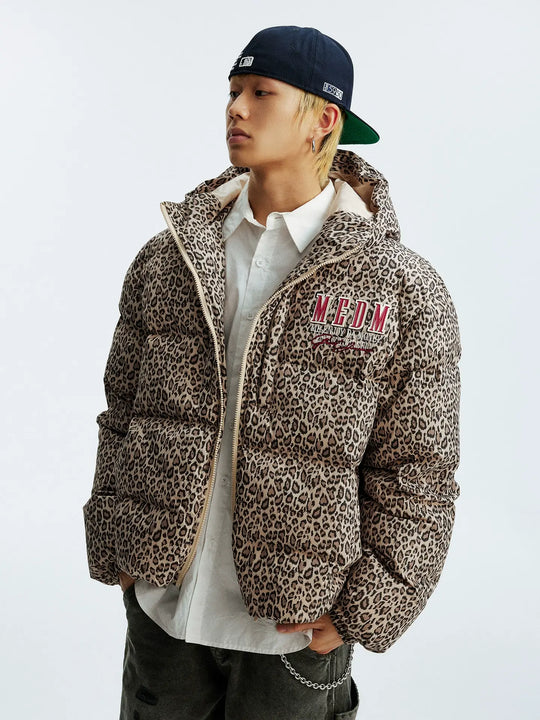 MEDM Leopard Leather Patch Puffer Jacket | Face 3 Face