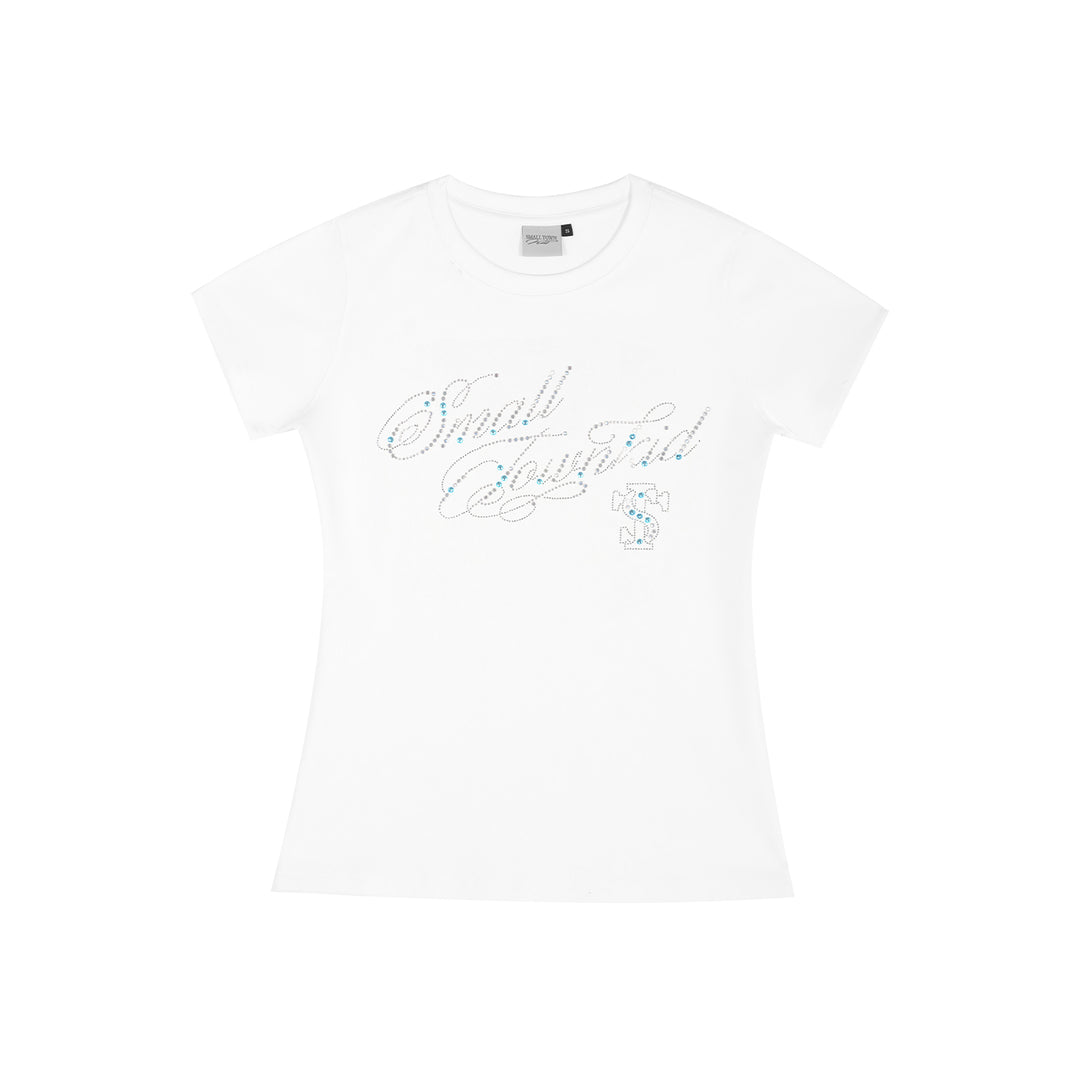 Small Town Kid Rhinestone Jewelry Lettering Slim Fit Tee | Face 3 Face