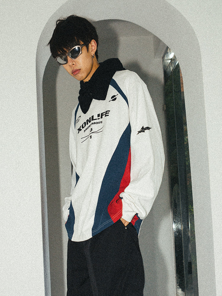 XONLIFE Contrast Color Letter Print Long Sleeved Soccer Jersey Tee | Face 3 Face