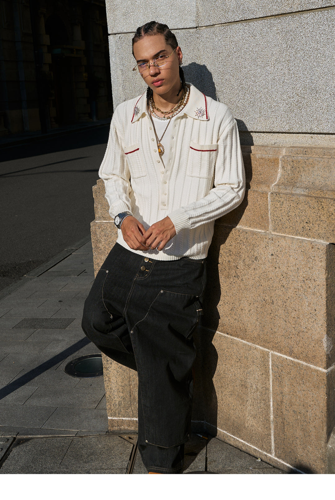 STEEPC Twisted Stripe Polo Knit Sweater | Face 3 Face