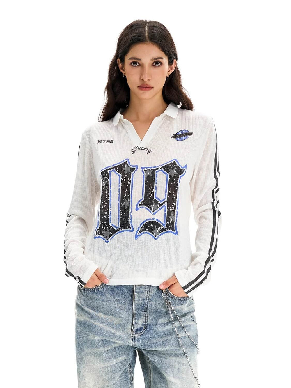 F3F Select Numbering Stripe Sleeve Mesh Long Sleeve Polo Jersey | Face 3 Face