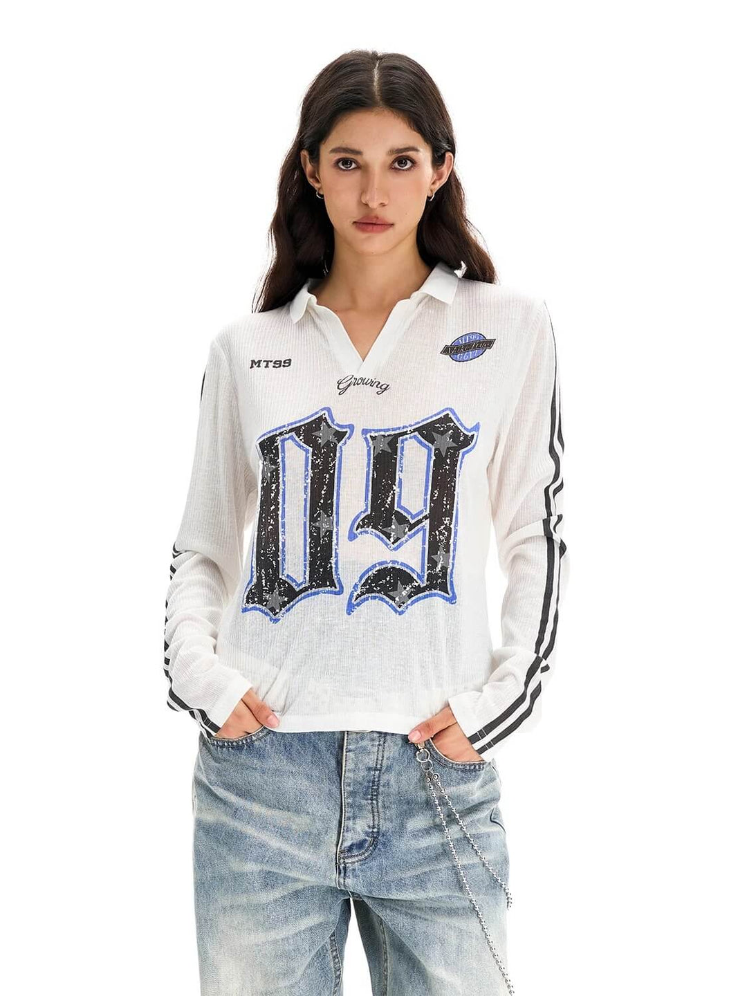 F3F Select Numbering Stripe Sleeve Mesh Long Sleeve Polo Jersey | Face 3 Face