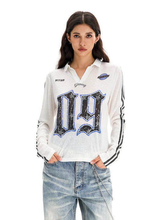 F3F Select Numbering Stripe Sleeve Mesh Long Sleeve Polo Jersey | Face 3 Face