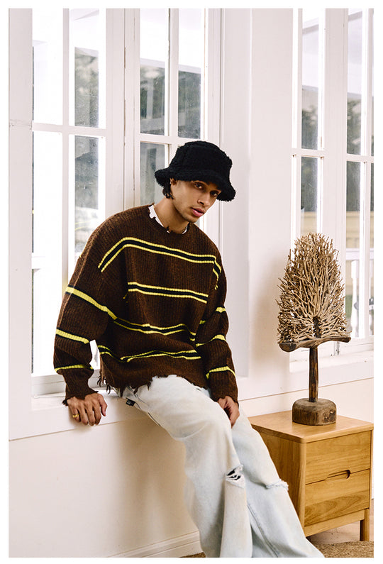 Remedy Striped Distressed Knit Sweater | Face 3 Face