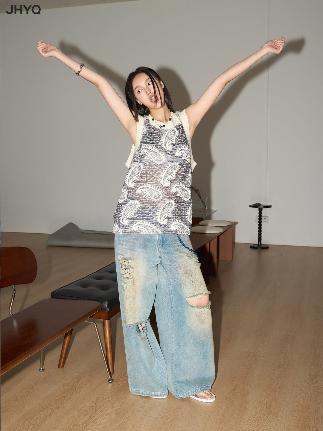 JHYQ Paisley Embroidered Tank Top Tee