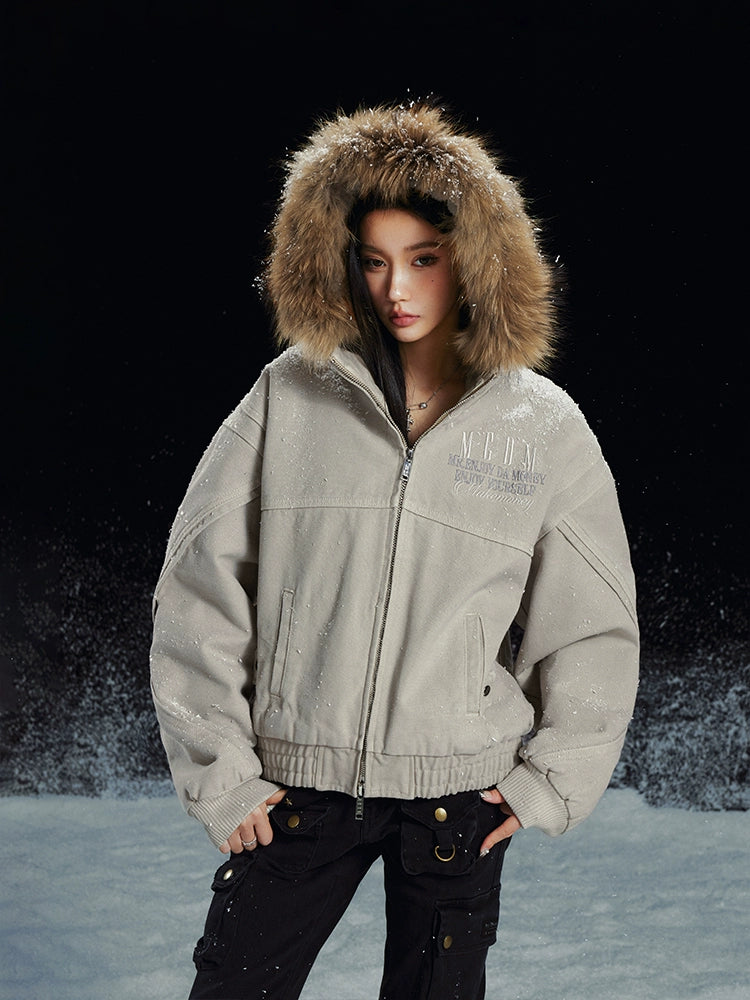 MEDM Removable Fur-Hooded Washed Work Jacket | Face 3 Face