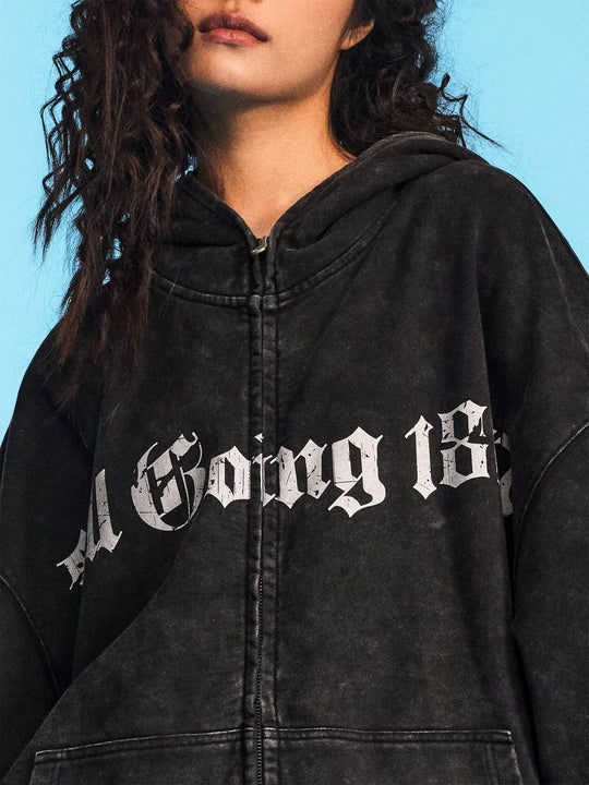 1807 Gothic Printed Washed Zip Up Hoodie | Face 3 Face