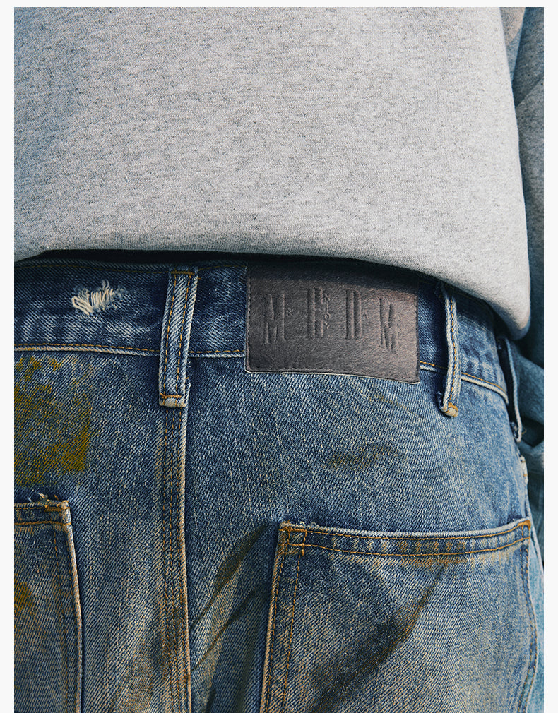 MEDM Dirty Washed and Painted Double Knee Jeans | Face 3 Face