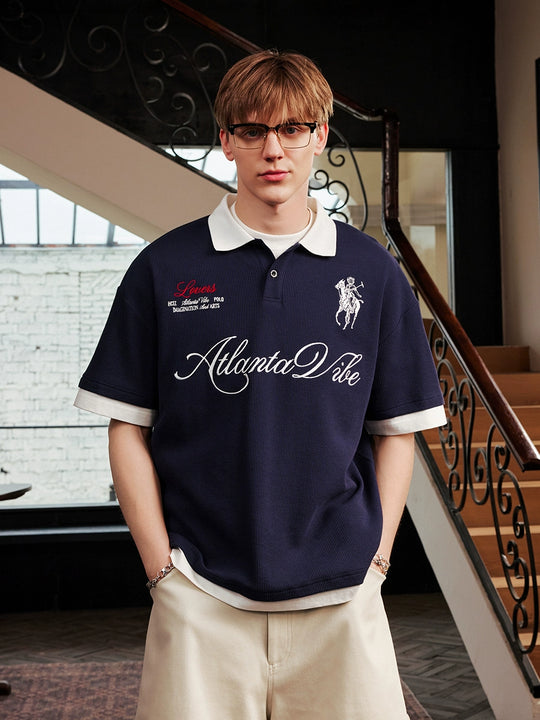 Harsh and Cruel Waffle Knit Embroidered Layered Polo | Face 3 Face
