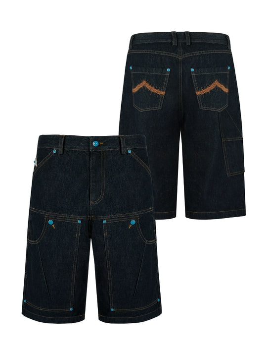 ANTIDOTE Blue Stone Studded Denim Shorts | Face 3 Face