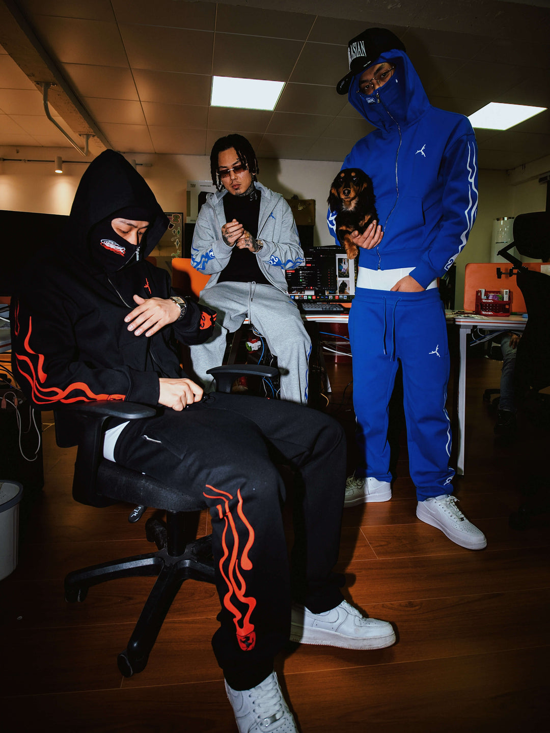 TGFCLUB Flame Pattern Masked Zip Up Hoodie | Face 3 Face