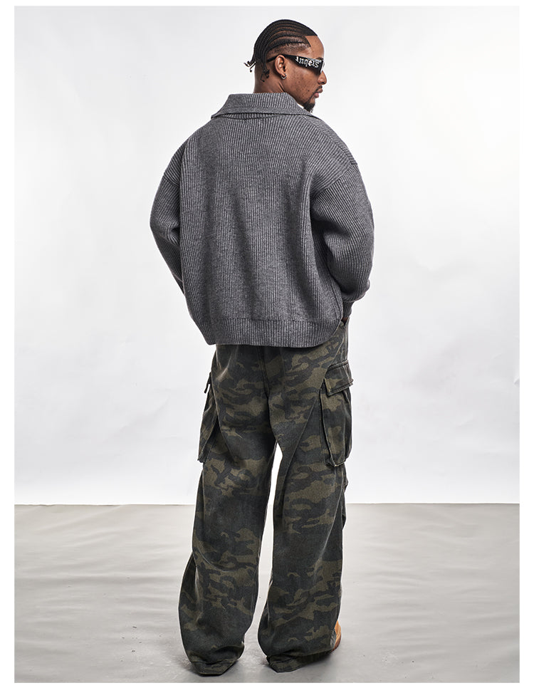 F3F Select Wide Lapel Gray Button Knit Cardigan | Face 3 Face