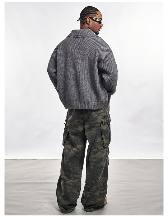 F3F Select Wide Lapel Gray Button Knit Cardigan | Face 3 Face