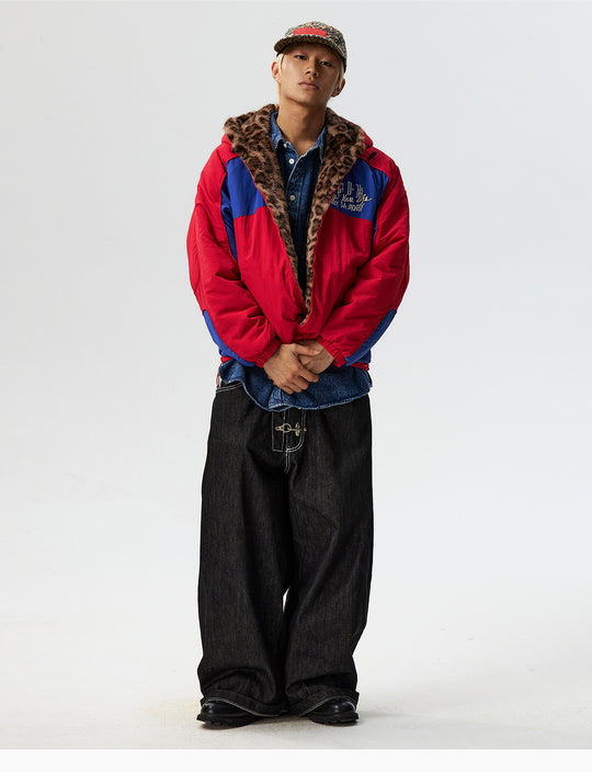 MEDM Reversible Leopard Fur Hooded Track Jacket | Face 3 Face