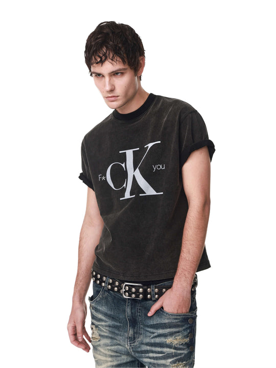 ANTIDOTE Slogan Print Washed Short Sleeve Tee | Face 3 Face
