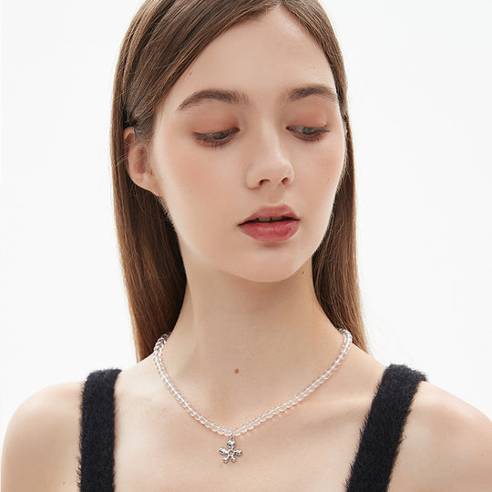 AWE Silver Irregular Flower Crystal Beaded Necklace | Face 3 Face