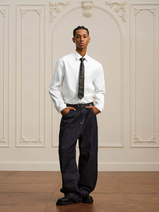 YADcrew Embroidered Lapel Button Up Long Sleeve Shirt | Face 3 Face