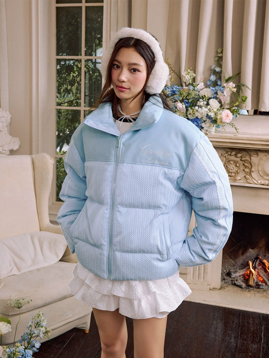 Harsh and Cruel PU Leather Lace Panel Short Puffer Jacket | Face 3 Face