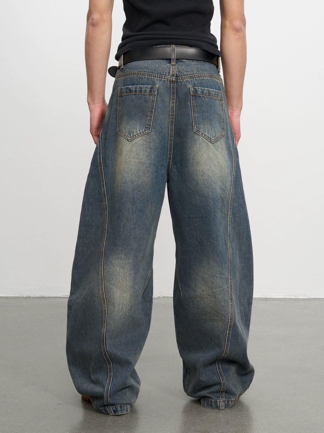 AFGK Metal Grommet Patchwork Washed Baggy Jeans | Face 3 Face