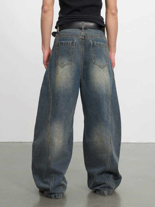 AFGK Metal Grommet Patchwork Washed Baggy Jeans | Face 3 Face