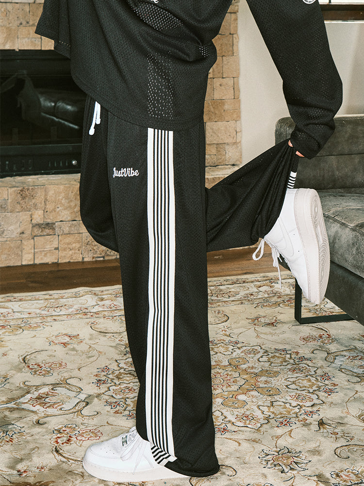 JUST VIBE Double Layer Mesh Side Stripe Track Pants | Face 3 Face