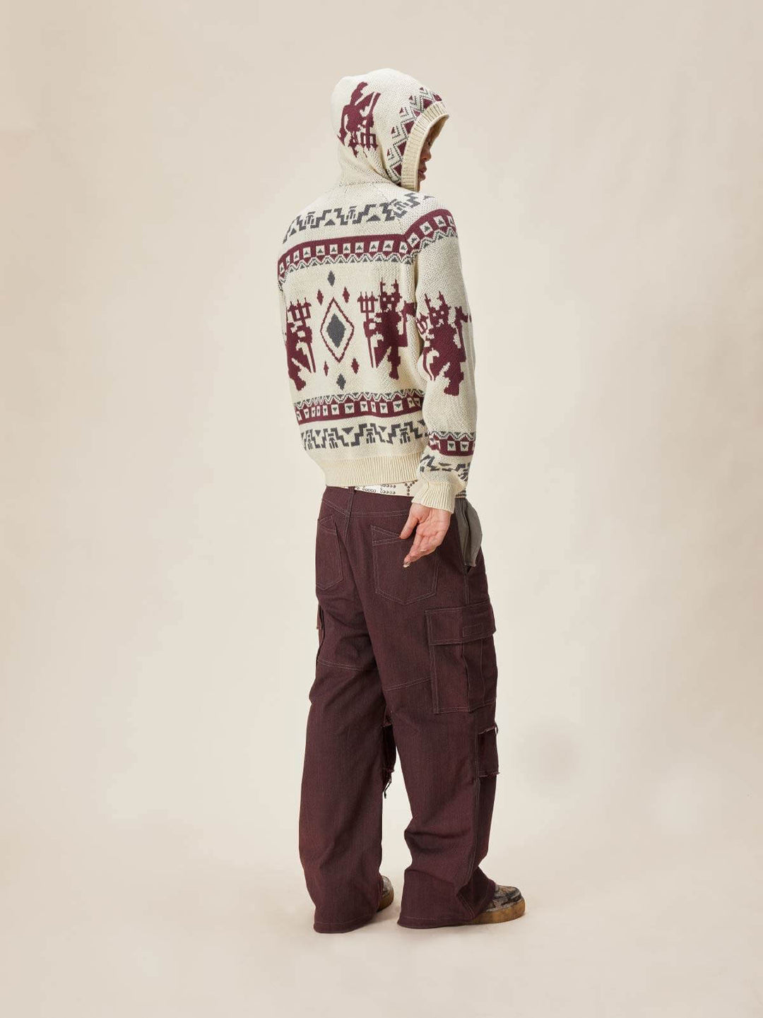 EVILKNIGHT(EK) Ethnic Pattern Knit Hooded Cardigan