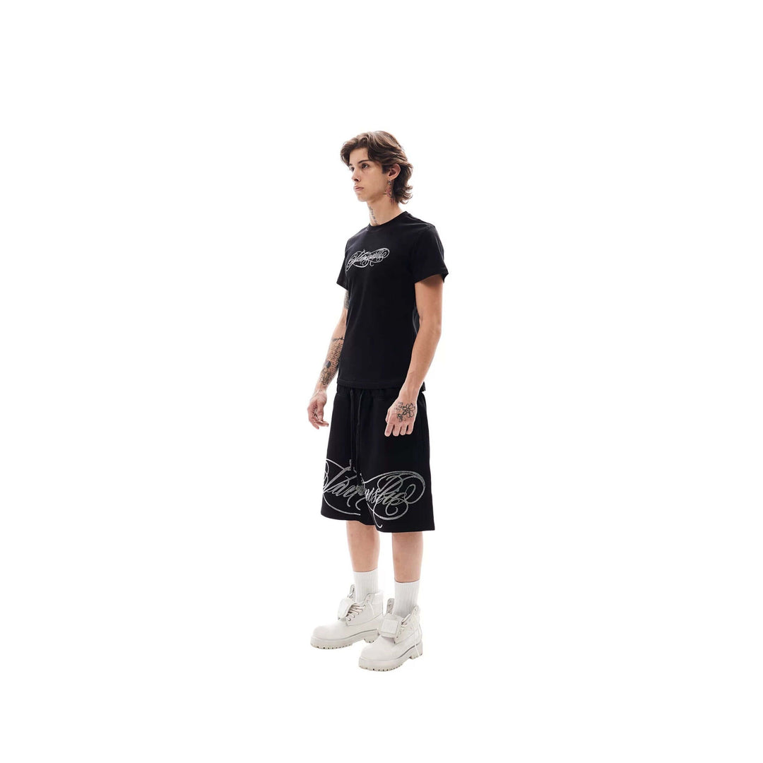 KARMANISTIC Rhinestone Letter Sweat Shorts | Face 3 Face