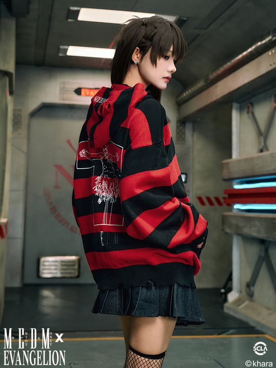 MEDM x EVA Lilith Stripe Zip-Up Knit Hoodie | Face 3 Face