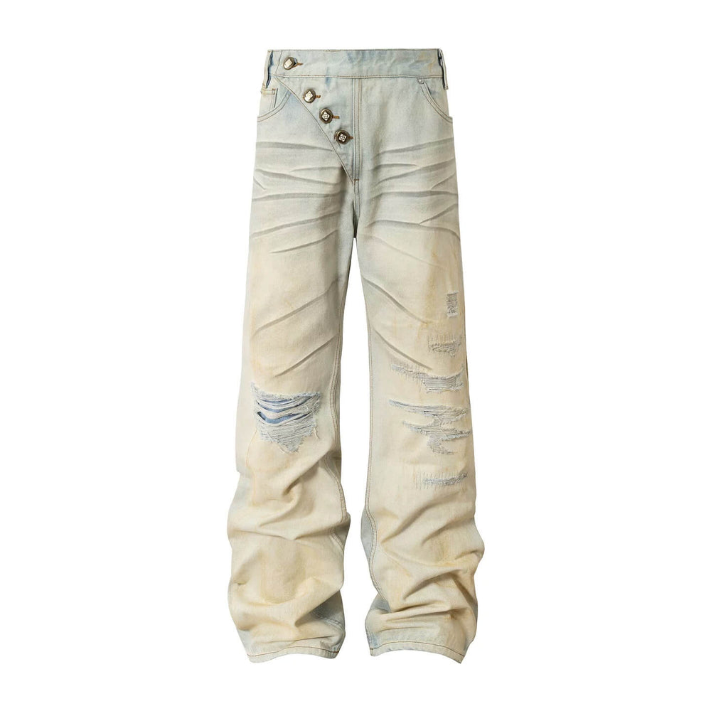 YADcrew Heavy Wash Distressed Cross Motif Button Jeans | Face 3 Face