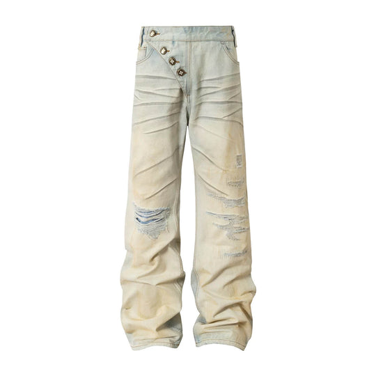 YADcrew Heavy Wash Distressed Cross Motif Button Jeans | Face 3 Face