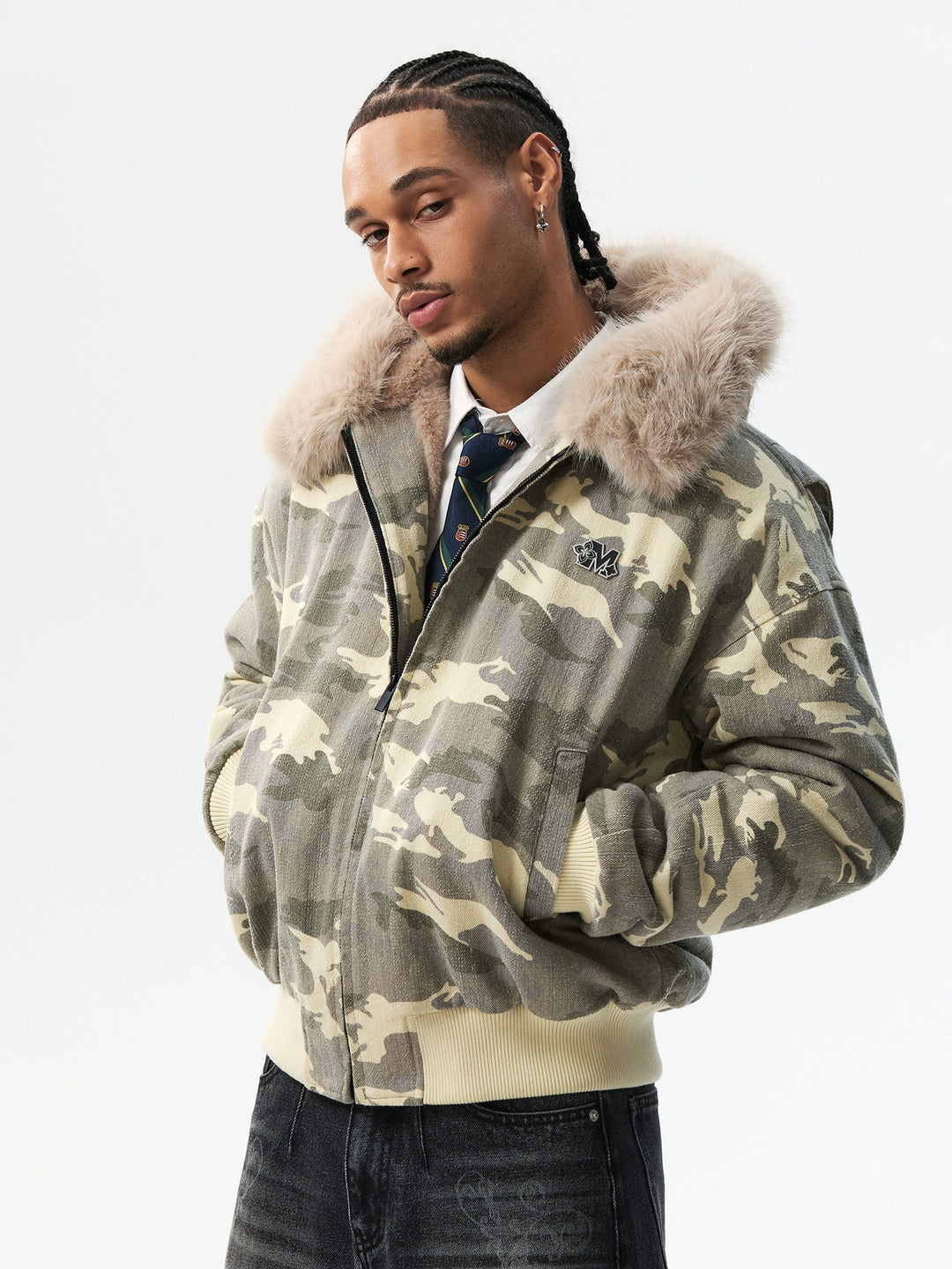 MEDM Detachable Fur Camouflage Hooded Jacket | Face 3 Face