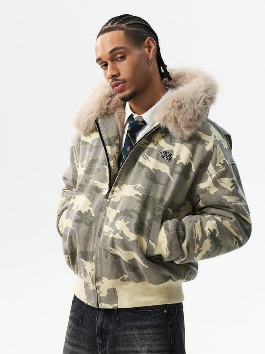 MEDM Detachable Fur Camouflage Hooded Jacket | Face 3 Face