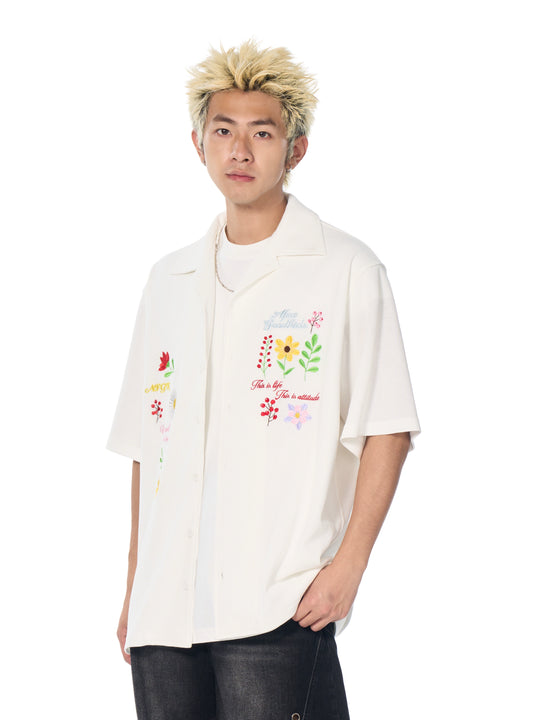 AFGK Floral Embroidered Waffle Short Sleeve Shirt | Face 3 Face