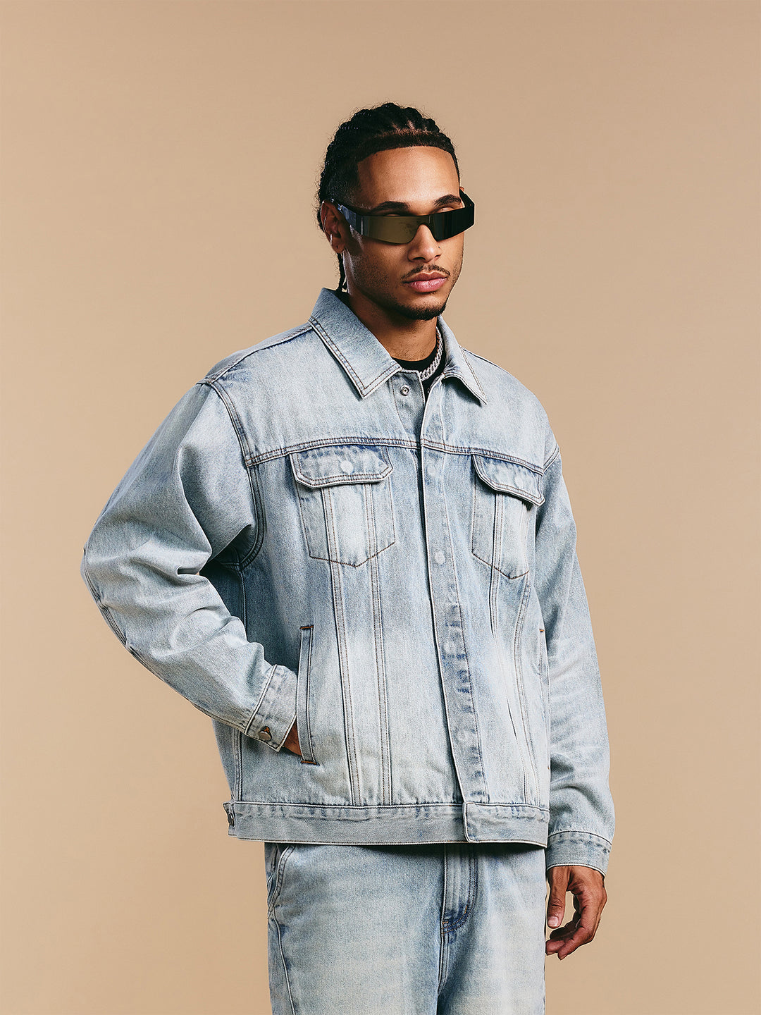 1807 Still Going Vintage Print Wash Denim Jacket | Face 3 Face