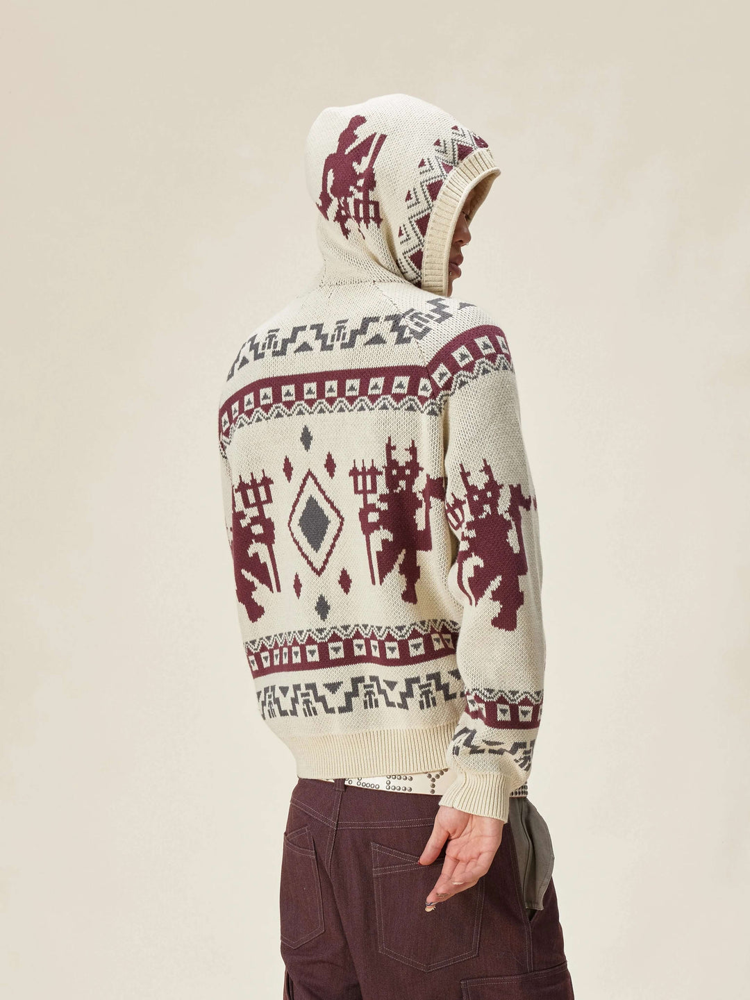 EVILKNIGHT(EK) Ethnic Pattern Knit Hooded Cardigan