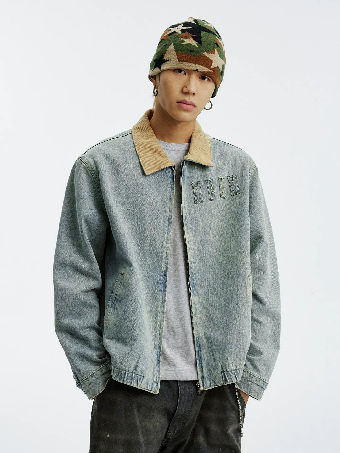 MEDM Corduroy Collar Washed Denim Jacket | Face 3 Face