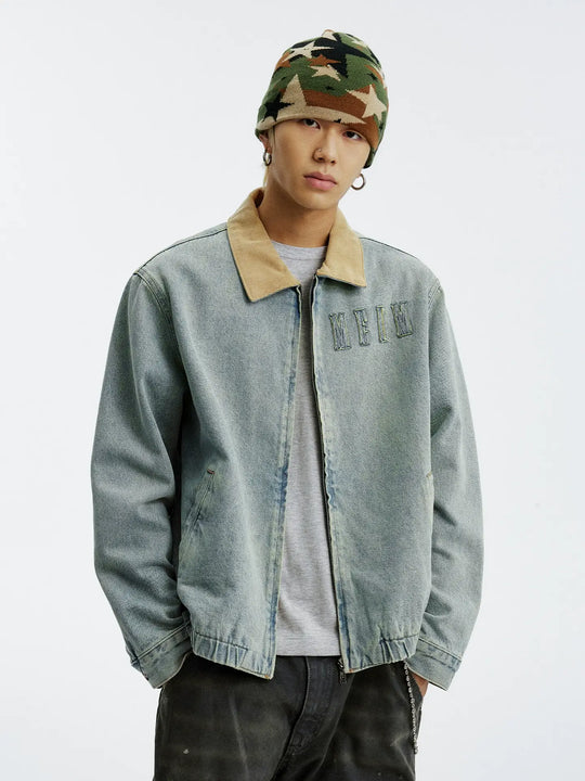 MEDM Corduroy Collar Washed Denim Jacket | Face 3 Face