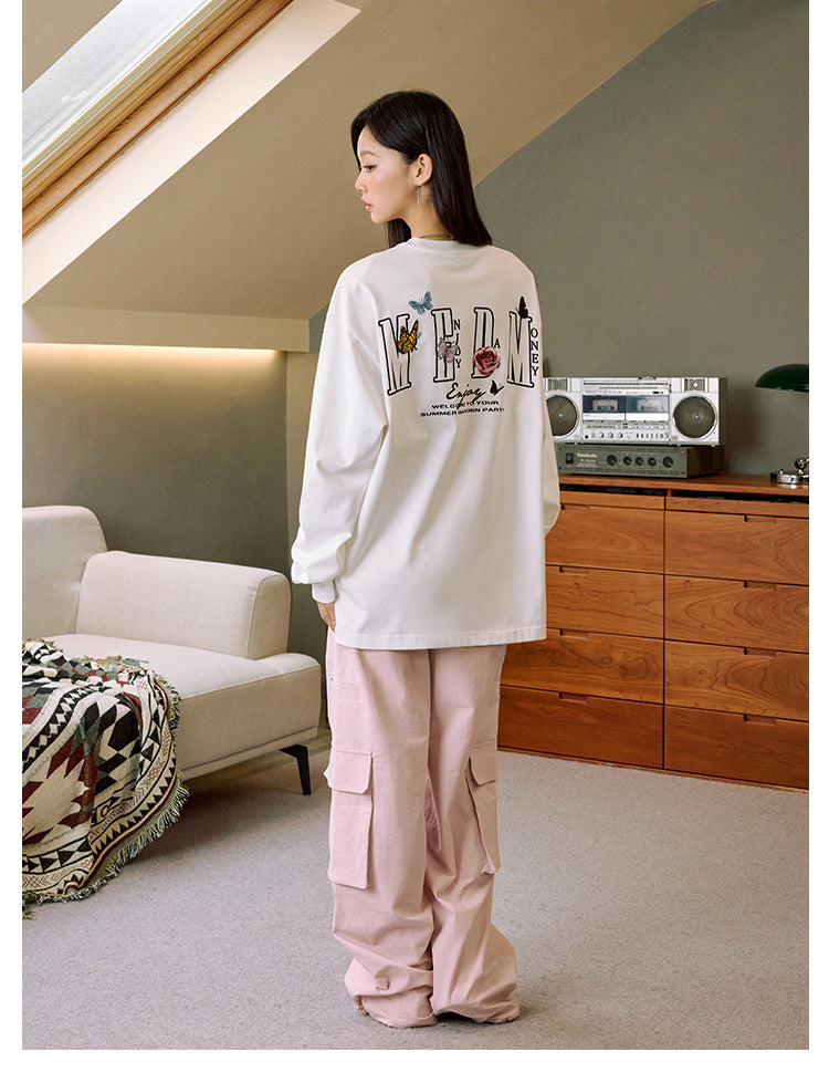 MEDM Butterfly Flower Embroidered Long Sleeve Tee | Face 3 Face