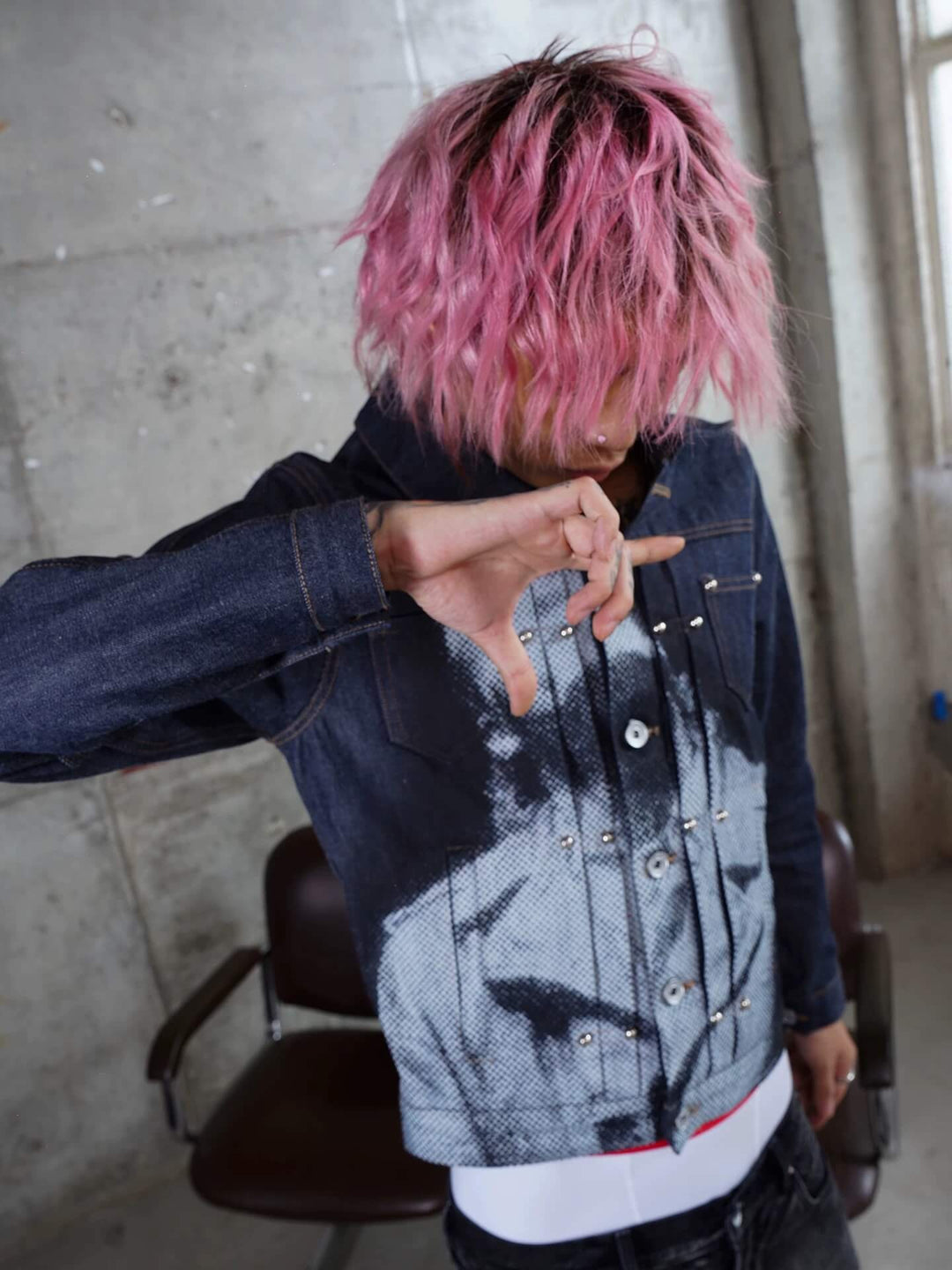 TGFCLUB Portrait Graphic Studded Slim Fit Denim Jacket | Face 3 Face