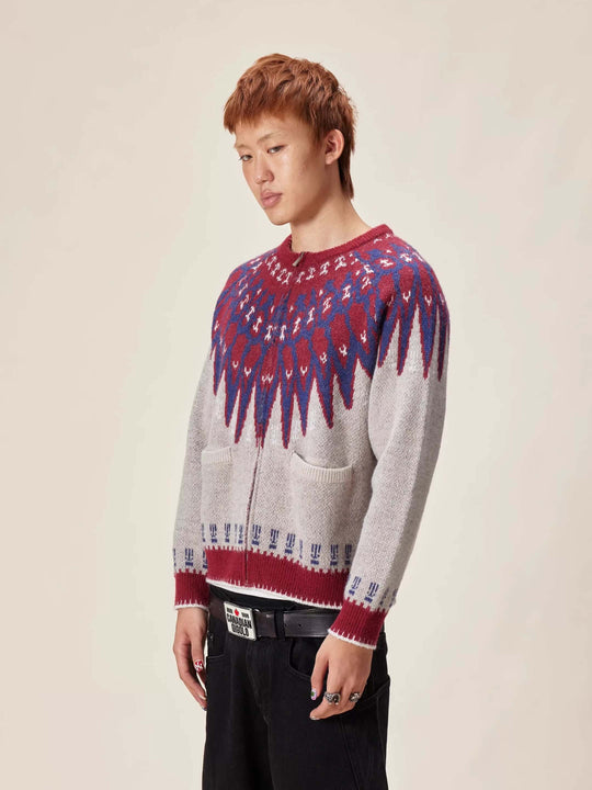 EVILKNIGHT(EK) Ethnic Pattern Knit Zip Up Cardigan