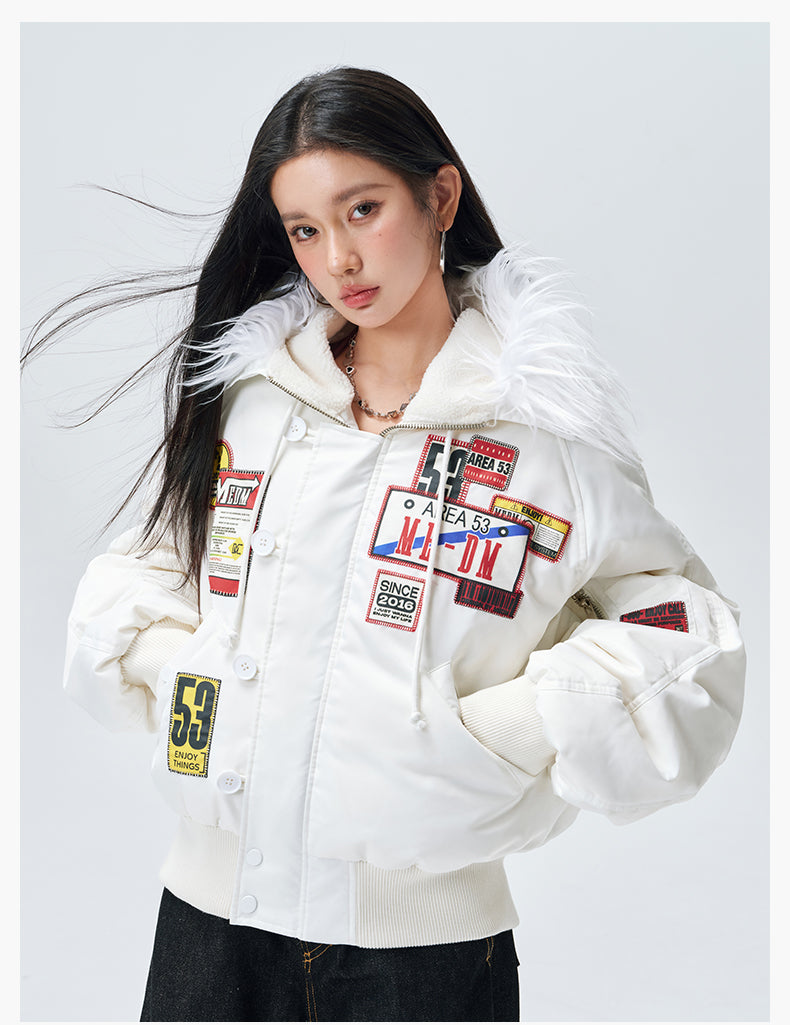 MEDM License Plate Patch Fur-Hooded MA-1 Bomber Jacket | Face 3 Face