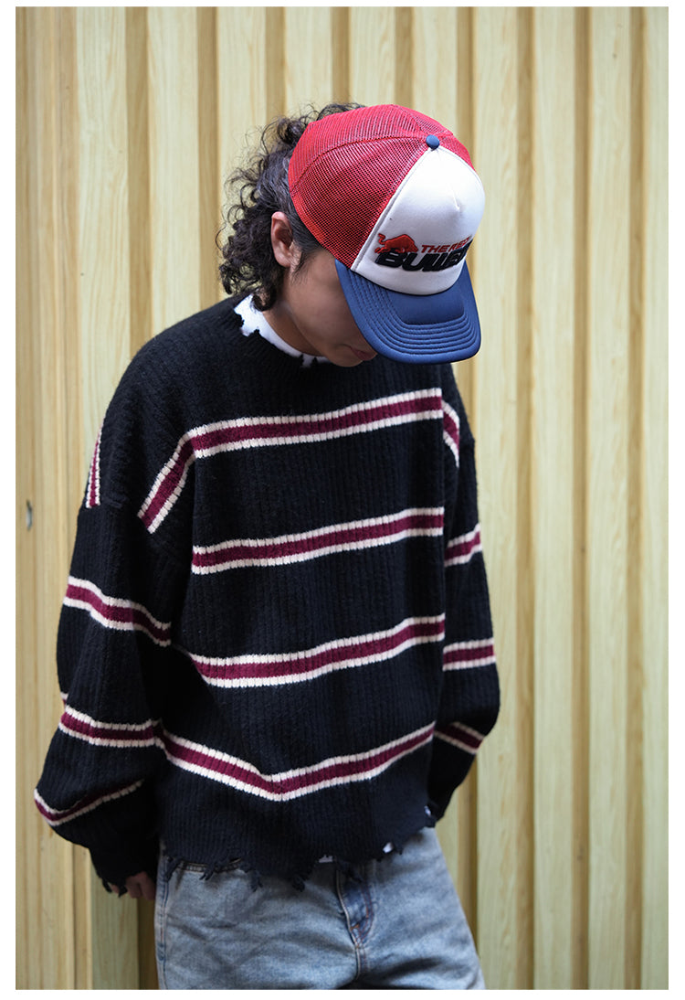 Remedy Striped Distressed Knit Sweater | Face 3 Face