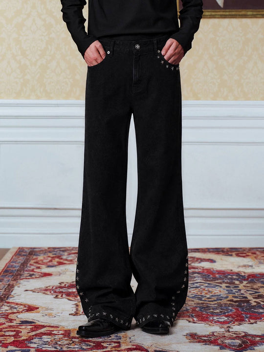 YADcrew Black Star Studded Washed Jeans | Face 3 Face
