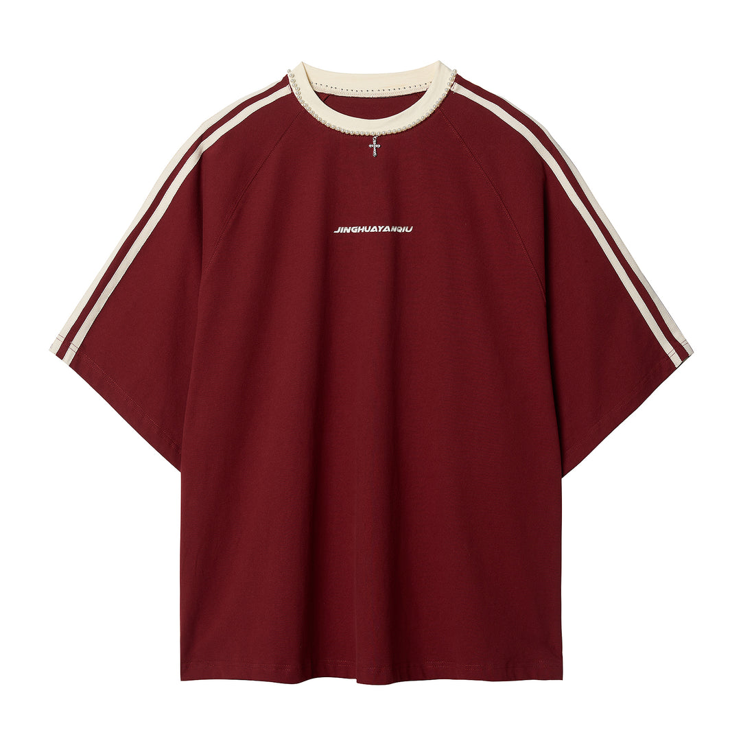 JHYQ Beaded Neck Striped Tee