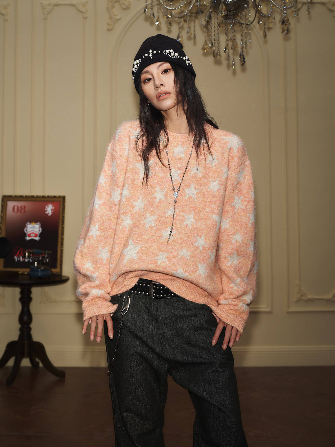 YADcrew All Over Star Fuzzy Knit Sweater | Face 3 Face