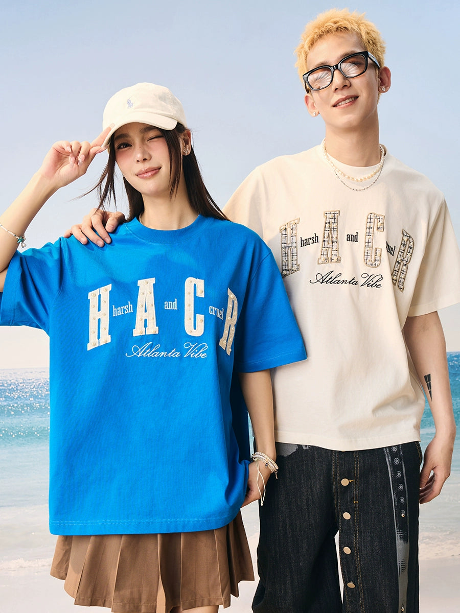 Harsh and Cruel Pearl Plaid Patch Embroidery Tee | Face 3 Face